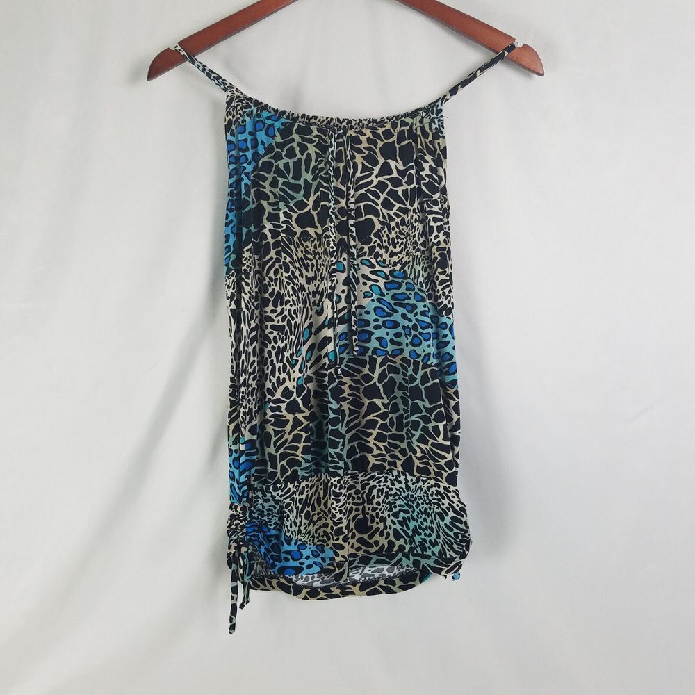 Womens Shirt Small READ Multicolor‎ Spaghetti Strap Top Leopard Print Cinch Side